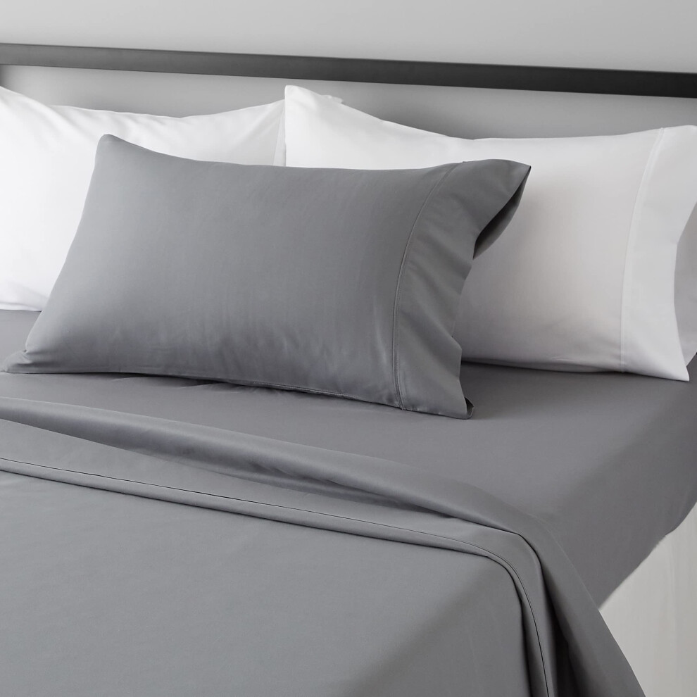 Amazon Basics Lightweight Super Soft Easy Care Microfiber 3-Piece Bed Sheet Set with 14-Inch Deep Pockets Twin Dark Gray Solid