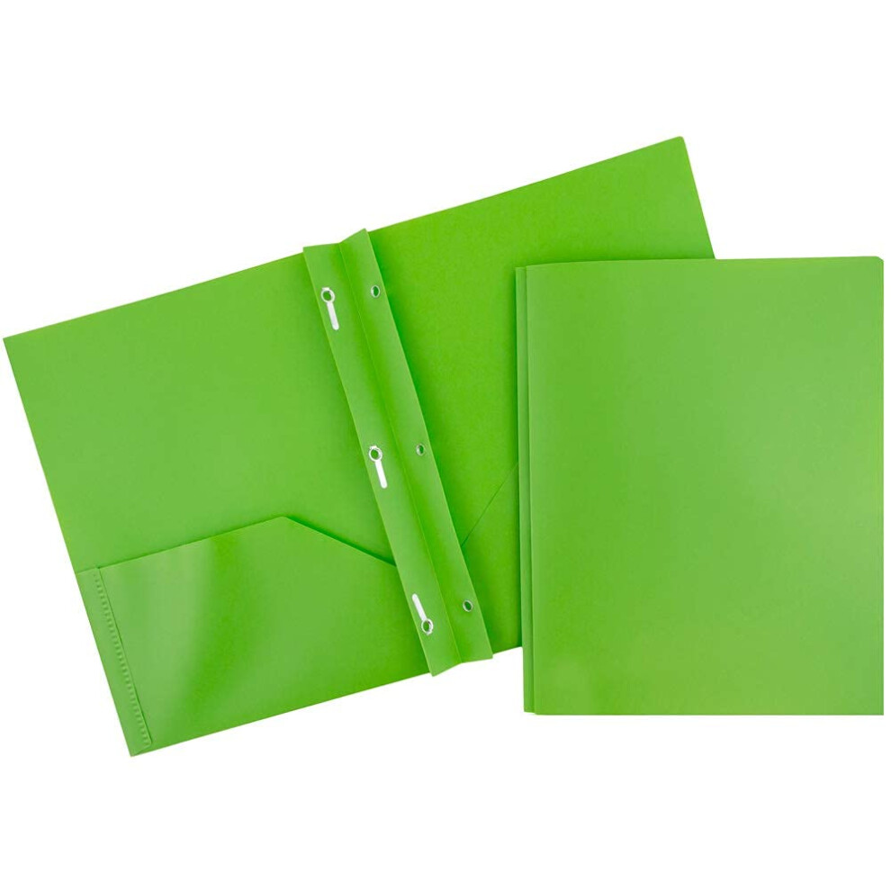 Chemises En Plastique Couleur Pop Jam Paper - Chemises Durables 2 Poches Avec Fermoirs Griffes M Talliques - Vert Citron - 6/Paquet-image