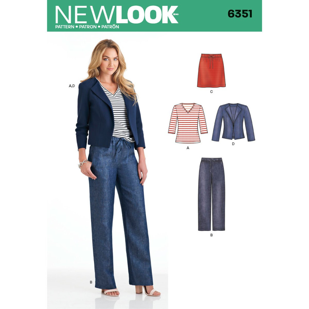 Patrons Simplicity New Look UN6351A Veste pour femme, pantalon, jupe et