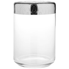 Tarro de cristal Alessi ""Dressed"" con tapa herm tica en acero inoxidable 18/10 pulido a espejo con decoraci n en relieve, color plata