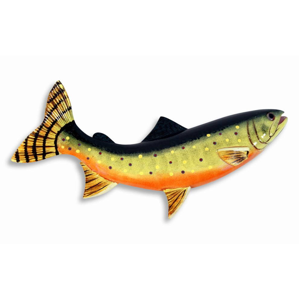 Lx Handbemalte Braune Bachforelle Wandhalterung Dekor Plakette Spiel Fisch Rep-image