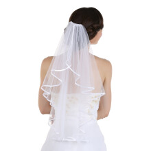 Samky Elegant 1T 1 Tier Ribbon Cascade Waterfall Veil - White Elbow L?ngde 28 """" V197