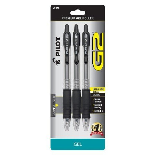 Pilot Pilot G2 Roller Gel Ultra Fine .038mm Μαύρη Μελάνη Στυλό (3 Τεμάχια)