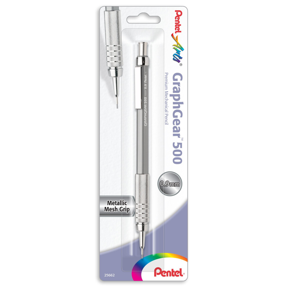 Pentel Arts GraphGear 500 Premium Drafting Pencil  0.9mm  Gray Barrel  1-Pack (PG529NPABP)