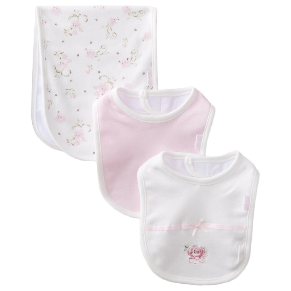 Ensemble 3 pi   ces bavoir et rot pour b   b    fille Little Me     motif floral blanc et rose