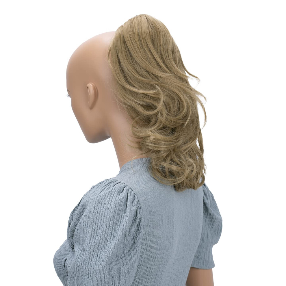Caisha Unisex 14"" Wavy Clip On Ponytail With Butterfly Clip Hairpiece Heat-Resistant Synthetic Fibres Natural Blonde H104
