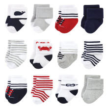 Luvable Friends Calzini in spugna unisex per neonati e bambini, stile nautico, confezione da 12, 6-12 mesi