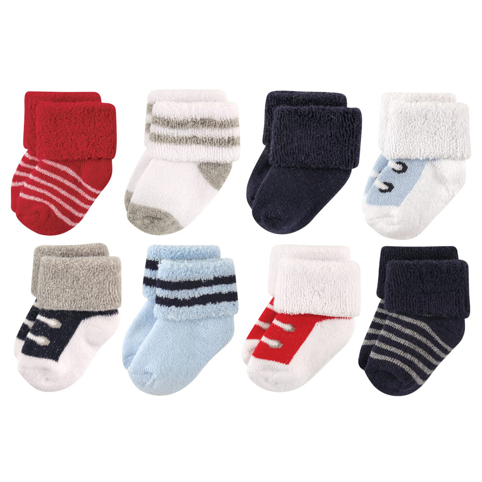 Chaussettes pour nouveau-n    et b   b    gar   on Luvable Friends et baskets rouges et bleu marine