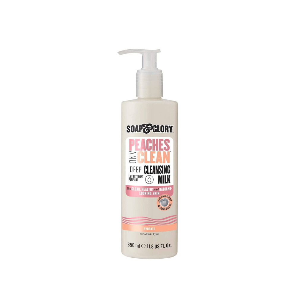 Soap & Glory Peaches & Clean Deep Cleansing Milk - 4 in 1 Milk Cleanser & Makeup Remover with Peach Extract Ginseng & Jojoba Oil - Hydrating Facial Cl