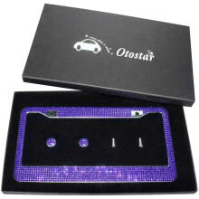 Otostar 7 r?kke ren h?ndlavet vandt?t bling bling rhinestones rustfrit st?l metal nummerplade ramme 2 huller med matchende skruer h?tter (m?rk li
