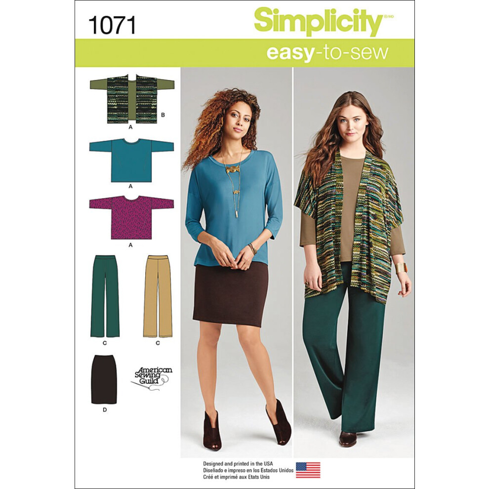 SIMPLICITY 1071 Miss & Plus Size Knit Sportswear Naaisjabloon Maat AA (XXS-XS-SM)