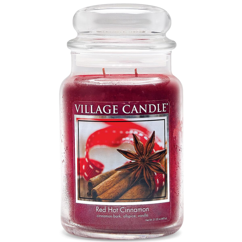 Village Candle Red Hot Cinnamon Large Glass Apothecary Jar Scented Candle  21.25 oz  21 Ounce-image-OPC-PFSWGKN-NEW