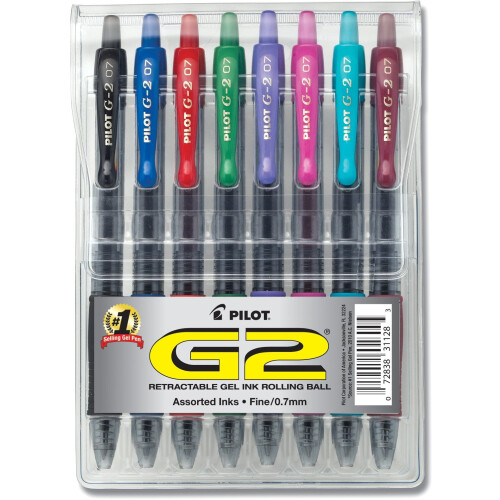 Pilot Pilot G2 Stifte, Premium Nachfüllbare Gelstifte 0,7mm, Assorted Farben, 8er Pack