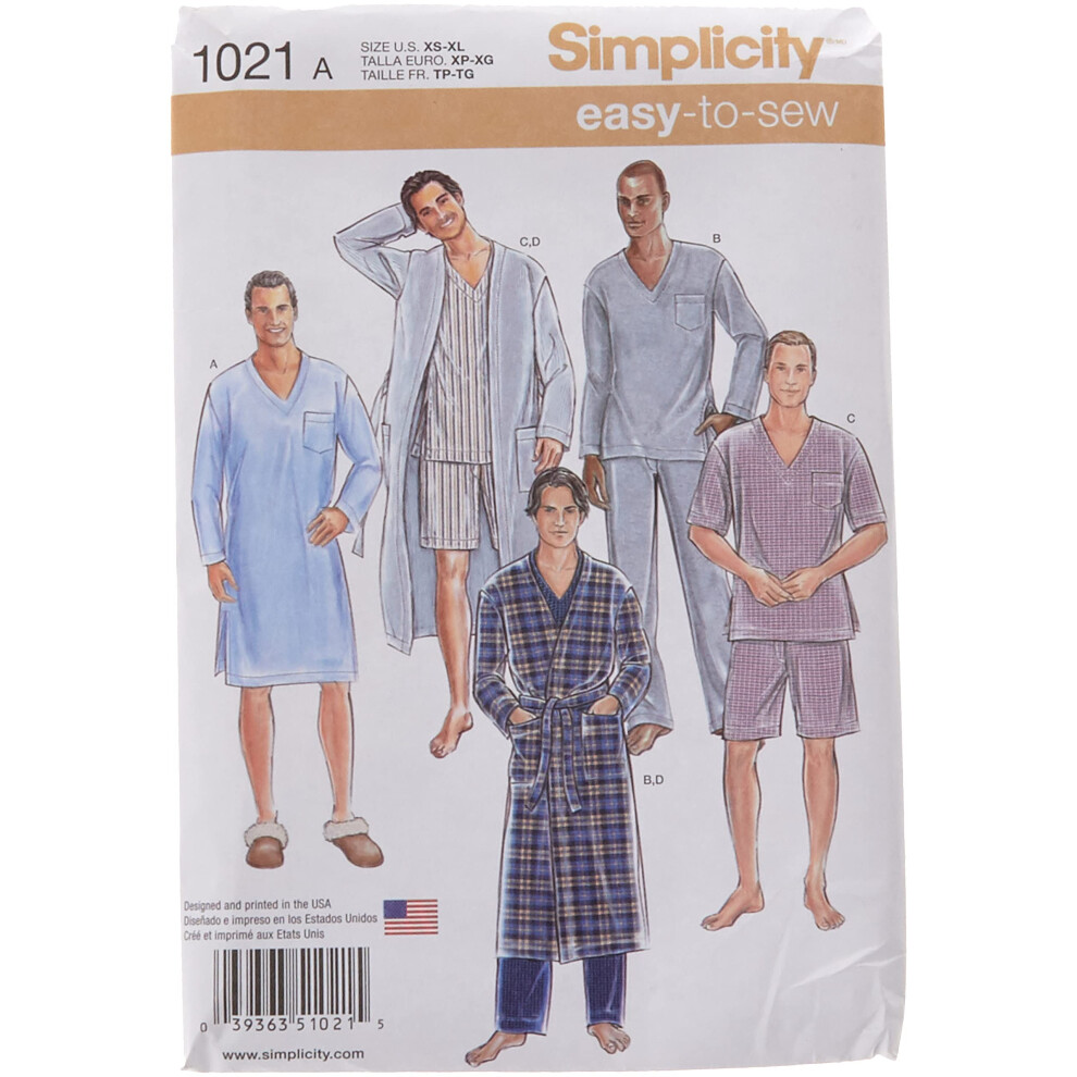 Patrons de couture de peignoirs et de pyjamas classiques pour hommes, faciles     coudre, tailles XS     XL