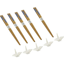 Happy Sales, 5 Paar weie Kranichablagen und Essstbchen im Sashiko-Design