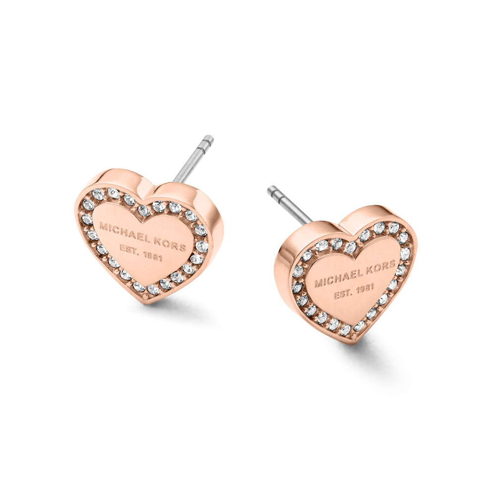 Michael Kors Stainless Steel and Pav   Crystal Heart Stud Earrings for Women  Color Rose Gold Model MKJ3967791