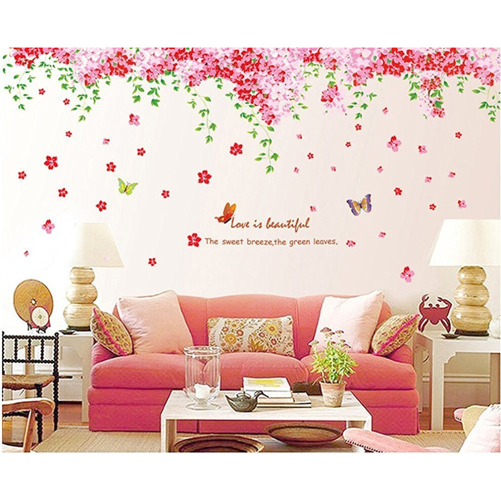 Amaonm Large Huge Fashion Romantic Cherry Blossom Flower Vine Butterfly Wall Corner Decal Wall Stickers Murals Wallpaper For Kids Girls Pink Am Amaonm