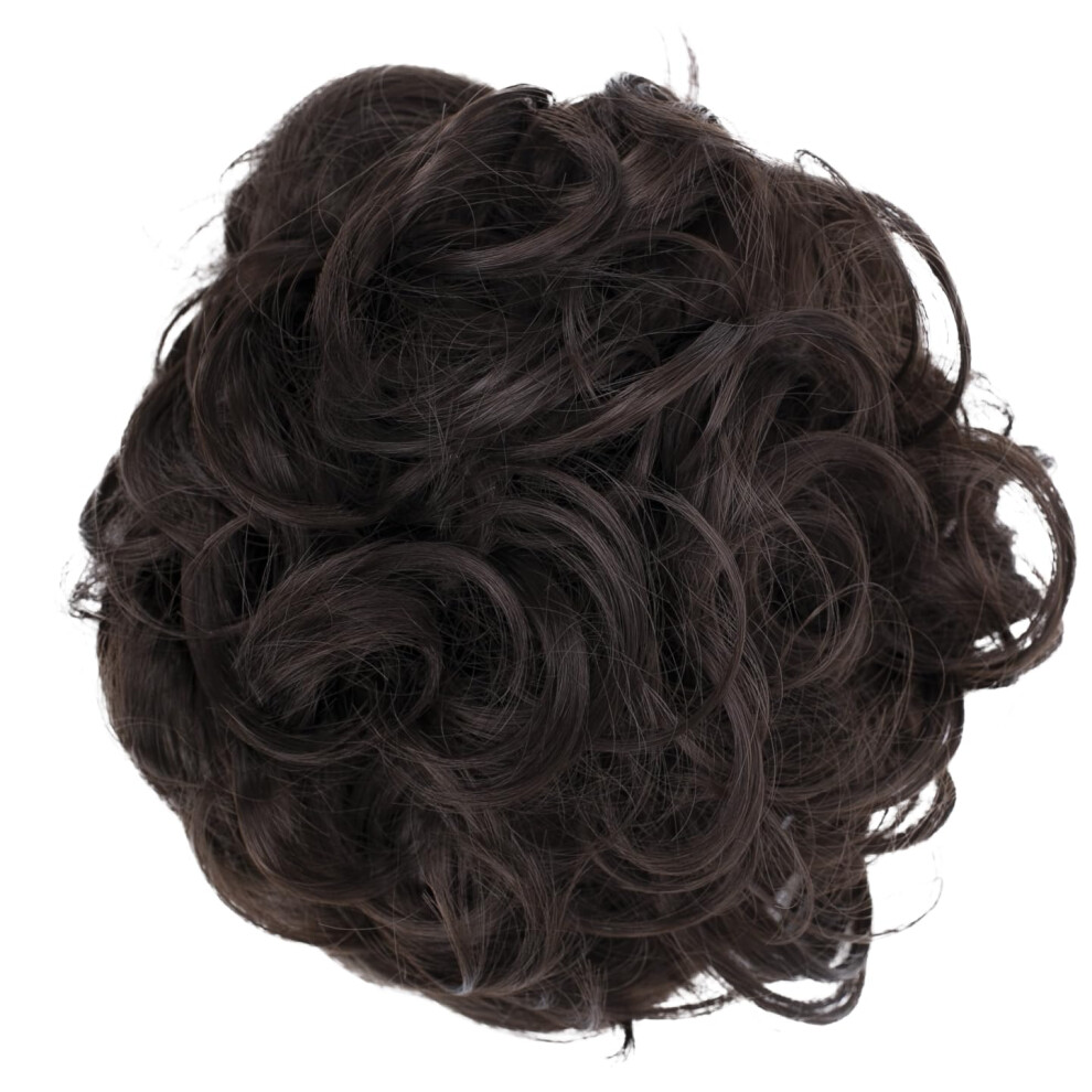 Caisha Unisex Brown Big Hairpiece Scrunchy Updo Bridal Hairstyle Curly Messy Bun G4e