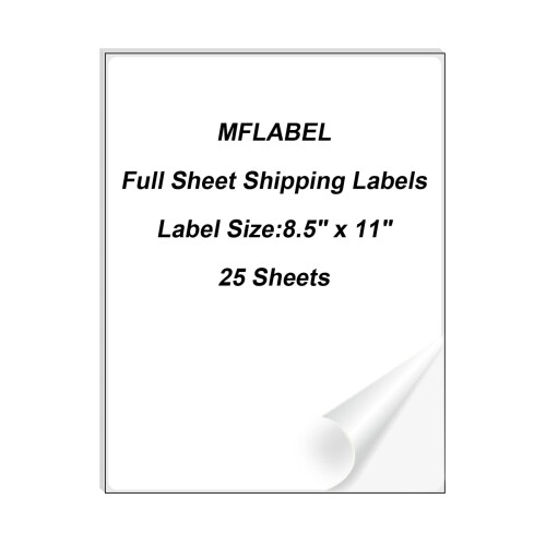 MFLABEL Αυτοκόλλητες Ετικέτες Full Sheet, Λευκό Ματ Χαρτί 8-1/2" x 11" για Εκτυπωτές
