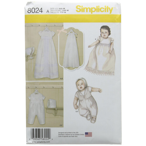 Σχέδια Simplicity Σετ Βάπτισης Μωρών με Καπέλα Μέγεθος: A (XXS-Xs-S-M), 8024