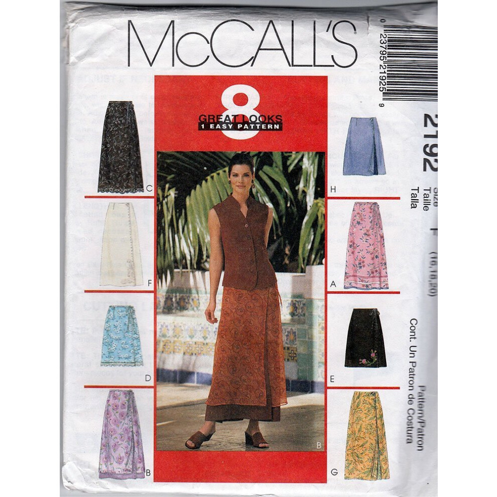 Patron de couture vintage McCall's 21921999 Jupe portefeuille pour femme, taille 16