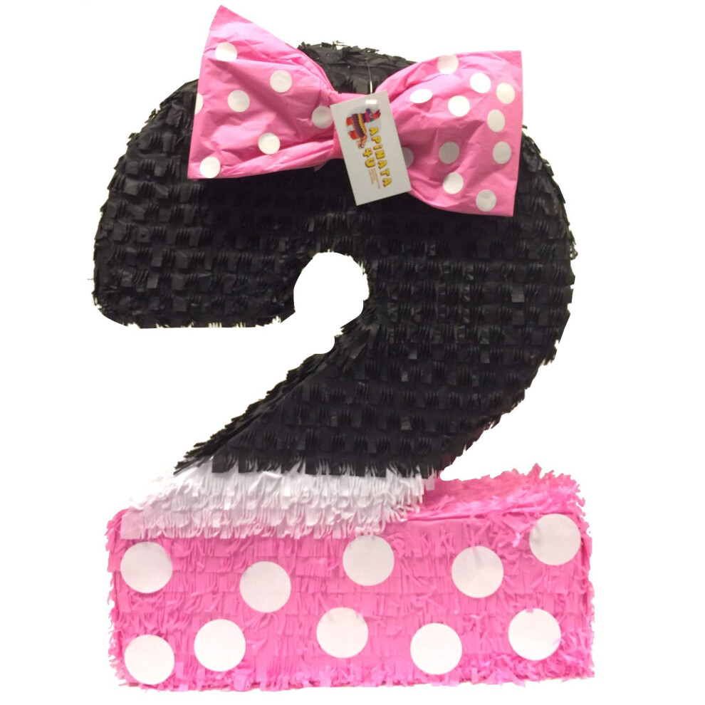 Pinata num  ro deux rose et noire de 50 cm de haut, fournitures pour f  te d'anniversaire sur le th  me de la souris