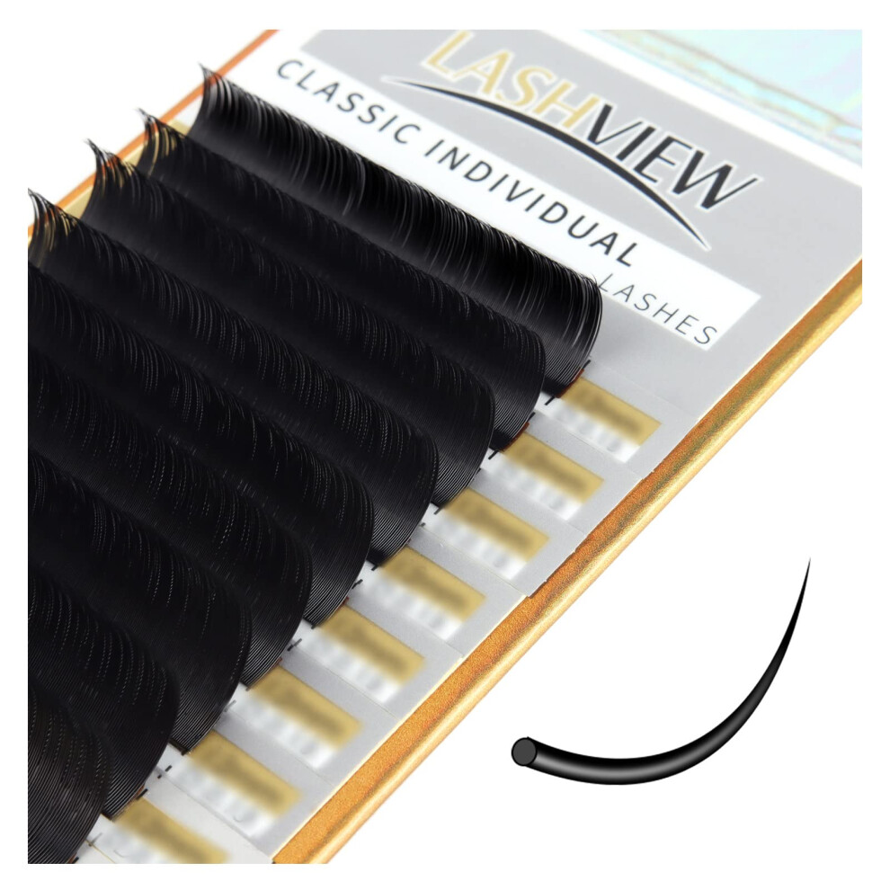 Arimika Lash Lashview Eyelash Extensions 14Mm 020 Thickness D Curl Hick Lashes Individual Silk Fake Natural Semi-Permanent Eyelashes Silk Lashes (Salon Use)