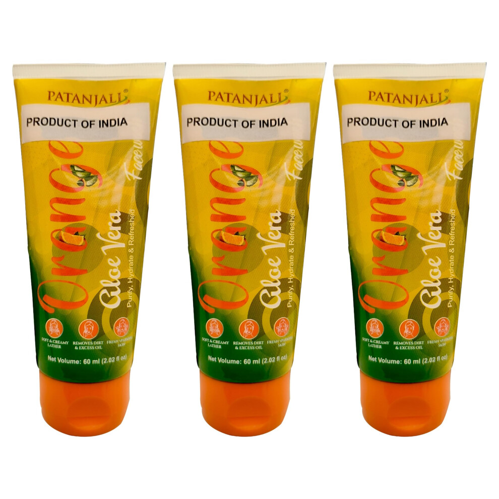 Patanjali Face Wash - Orange And Aloevera 60G / 2.02 Fl Oz - (Pack Of 3)