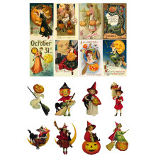 Decoupage Paper Pack (10sheets A4 / 8""""x12"""") Halloween Witch Pumpkin FLONZ Vintage Paper