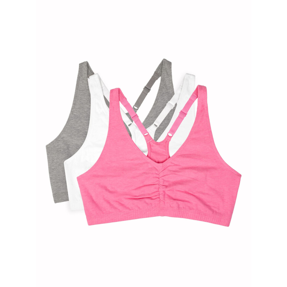 Soutien-gorge de sport ajustable     dos nageur fronc    pour femme Fruit of the Loom, rose fluo chin   , blanc et gris - Lot de 3, 44 US