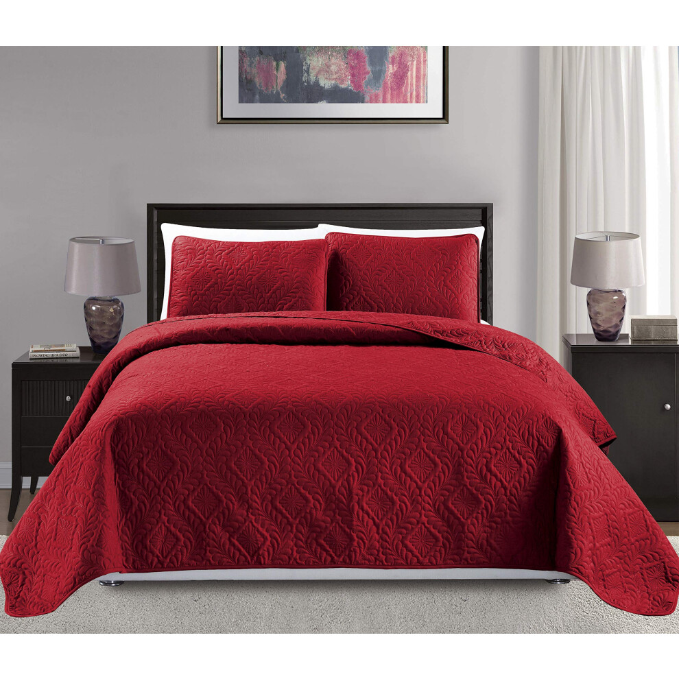 Couvre-lit surdimensionn    en diamant de la collection MK 3 pi   ces FullQueen en relief rouge uni neuf