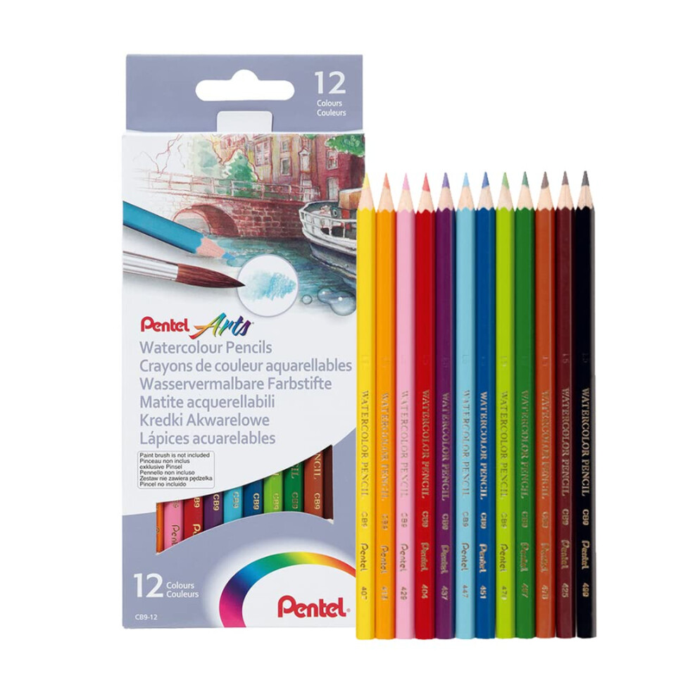 Pentel Arts Watercolour Pencil Set - Assorted (Pack of 12) CB9-12U-image-OPC-PFXW9MG-NEW