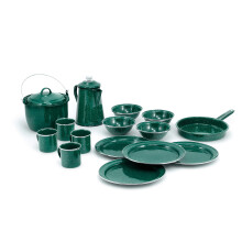GSI Outdoor Camp Zestaw zastawy stolowej I 4-osobowy zestaw obejmuje Pioneer Enamel Percolator Fripan Kettle Bowls Talerze i kubki do kawy