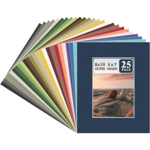 Golden State Art Pack med 25 syrefri blandede farver Pre-Cut 8x10 Billedm?tte til 5x7 Foto med White Core Bevel Cut Frame Mattes
