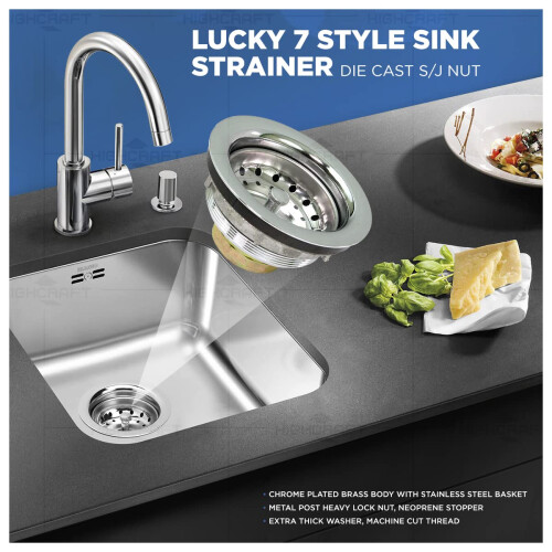 Highcraft 9736 Lucky 7 Ενισχυμένη Συναρμολόγηση Νεροχύτη (3-1/2 ίντσες) από Ανοξείδωτο Χάλυβα 1