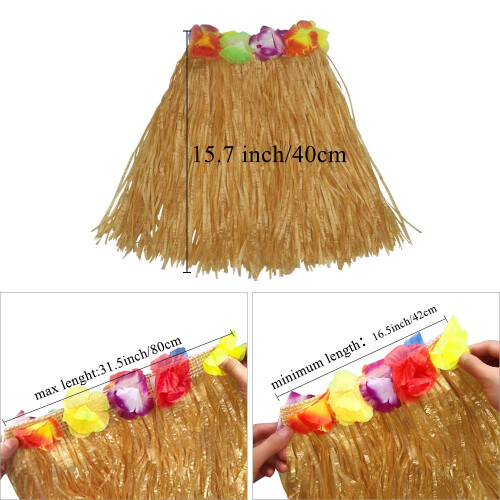 40cm Χορτοφύλλων φούστα με λουλούδια, βραχιόλια, κορδέλα και κολιέ Hula 2