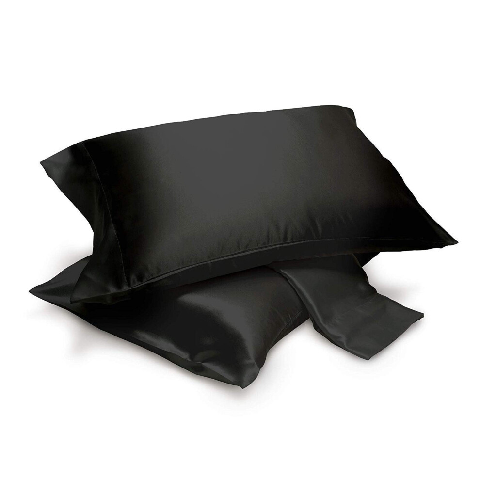 Lot de 2 taies d'oreiller en satin pour cheveux et peau Lot de 2 taies d'oreiller en satin avec fermeture     enveloppe (standard/queen noir)