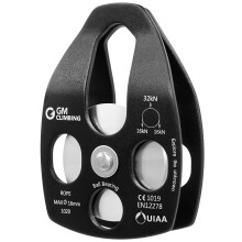 GM CLIMBING Polea de rescate grande negra de 32 kN con polea simple y polea oscilante