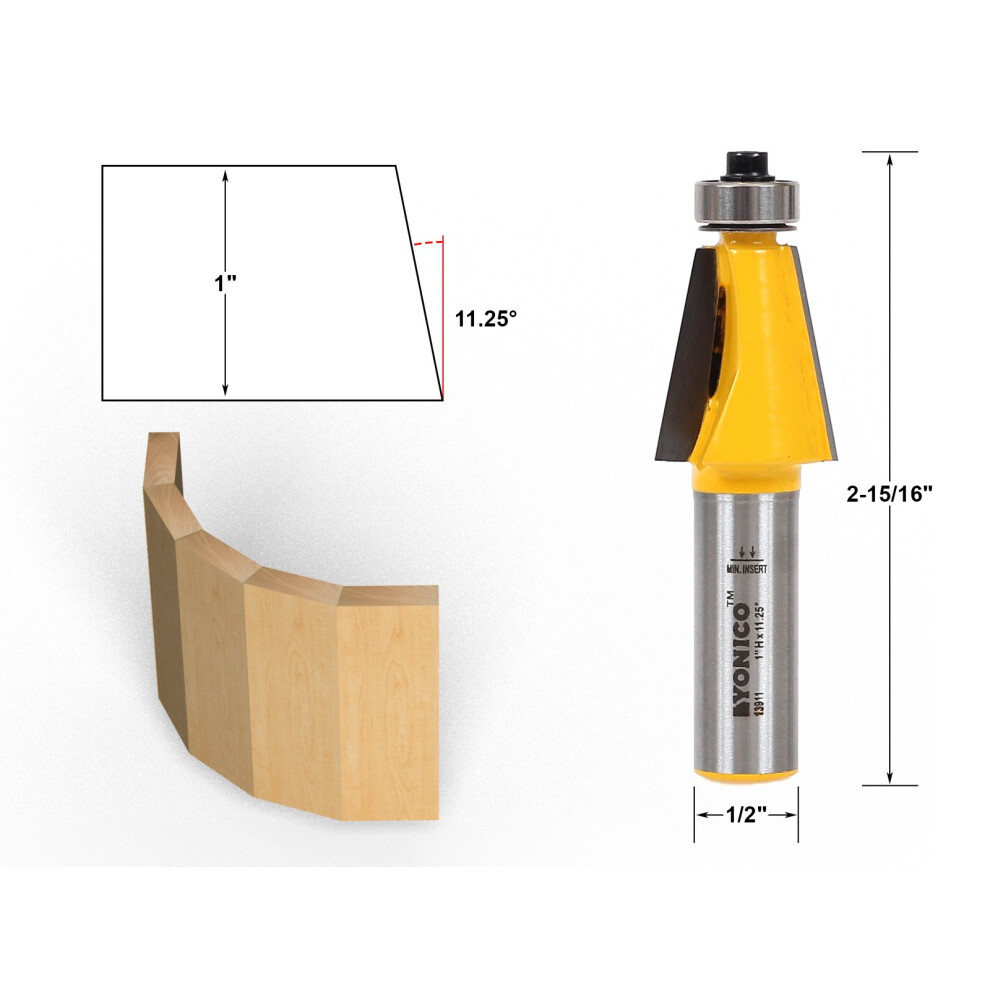 Yonico Chamfer Router Bits Bevel Edge Forming 11.25 Degree 1/2-Inch Shank 13911 603915013990