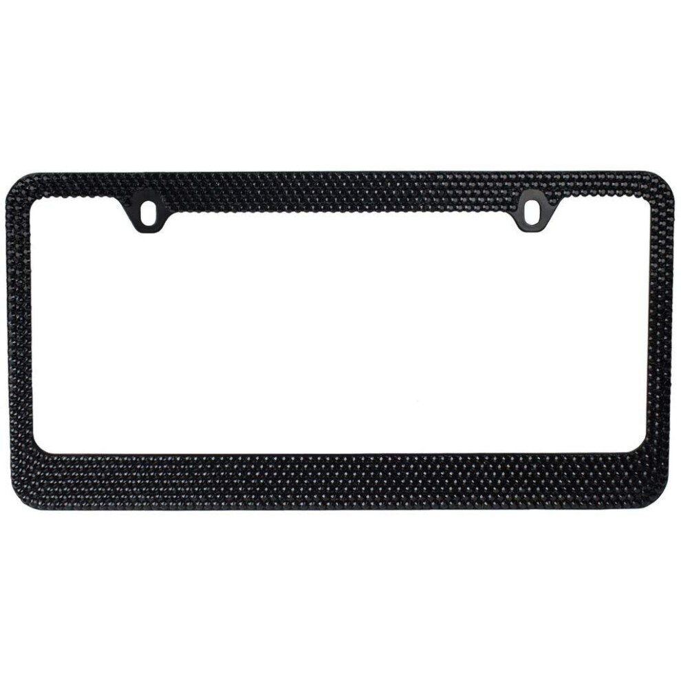 Cadre de plaque d'immatriculation en m   tal chrom    cristal de couleur noire     7 rang   es avec bouchons     vis - 1 cadre