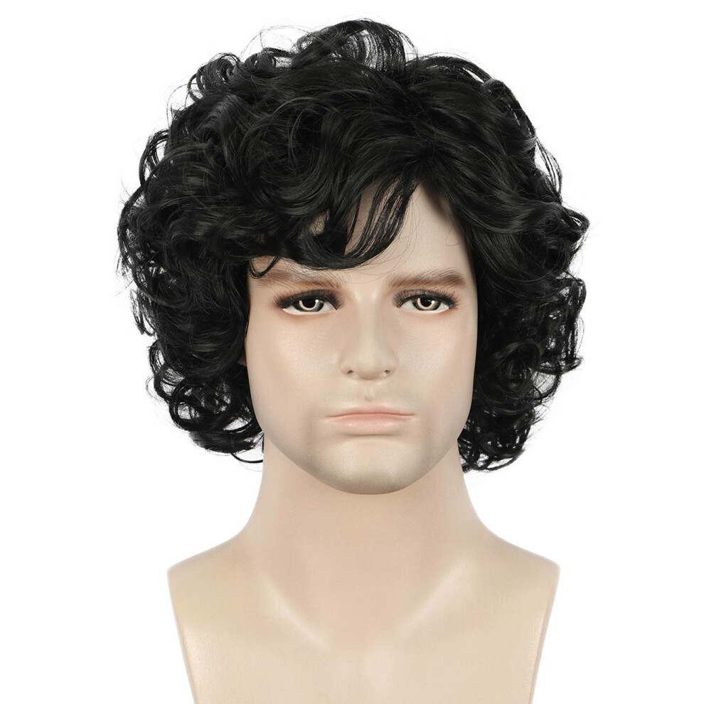 Yuehong Unisex Black Short Curly Mens Wig Cosplay Wigs Halloween Cosplay Costume