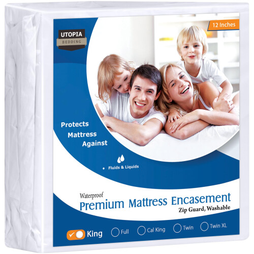 Utopia Bedding Premium com zper revestimento de colcho (cabe em colcho king de 12 polegadas) - Protetor de colcho  prova d'gua e  prova de