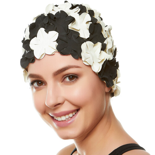 BEEMO Floral Petal Damen Badekappe  Schwarz/Wei