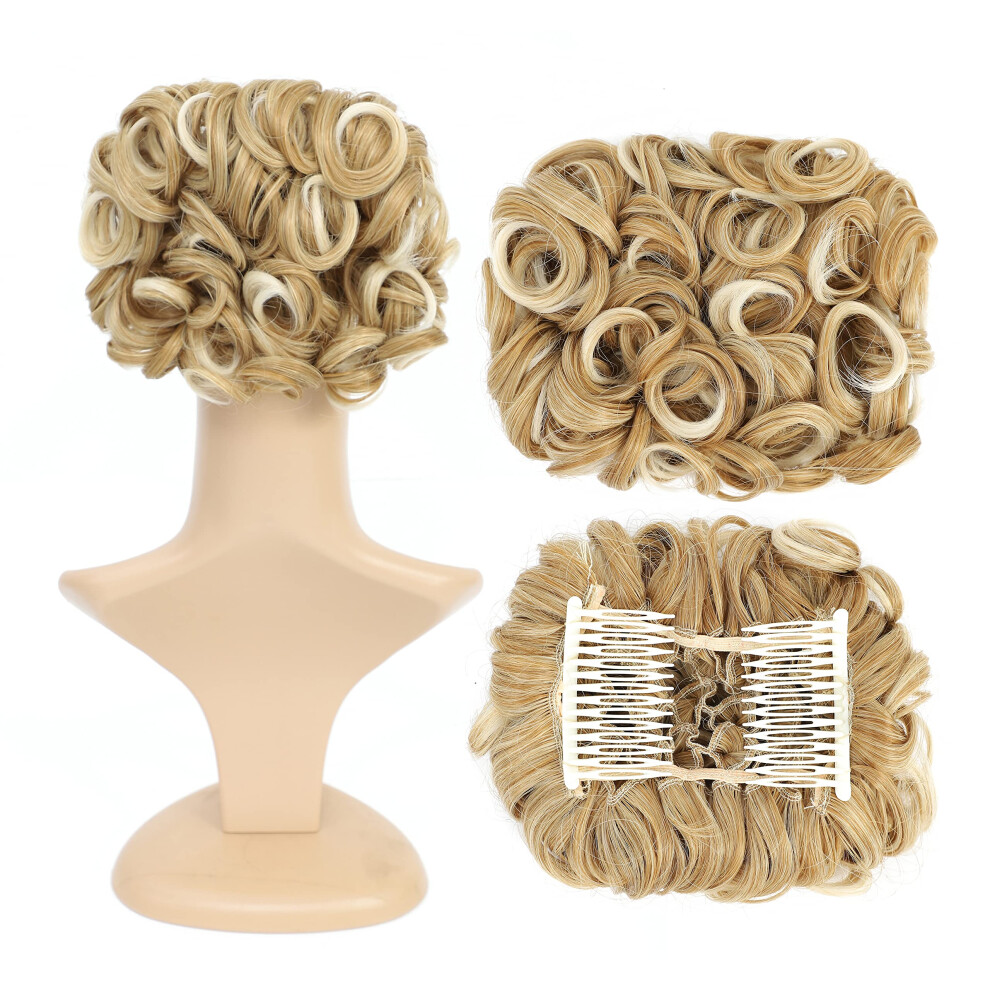 Svacc Swacc Short Messy Curly Dish Hair Bun Extension Easy Stretch Hair Combs Clip In Ponytail Extension Scrunchie Chignon Tray Ponytail Hairpieces (Blonde
