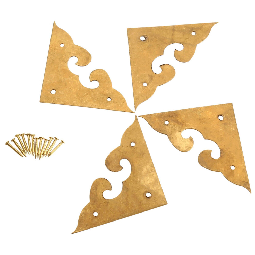 Dophee 4Pcs 1.77"" Brass Flat Corners Bracket Retro Table Corner Cover Protectors For Box Cabinet Desk Book Frame Scrapbook Album Bookshelf 711081907262