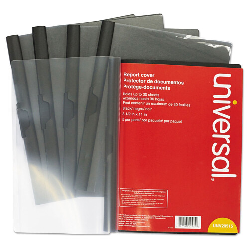 Universal Universal 20515 Πλαστικό Φάκελο με Κλιπ, Letter, Χωρά 30 Σελίδες, Διαφανές/Μαύρο, 5/PK 1