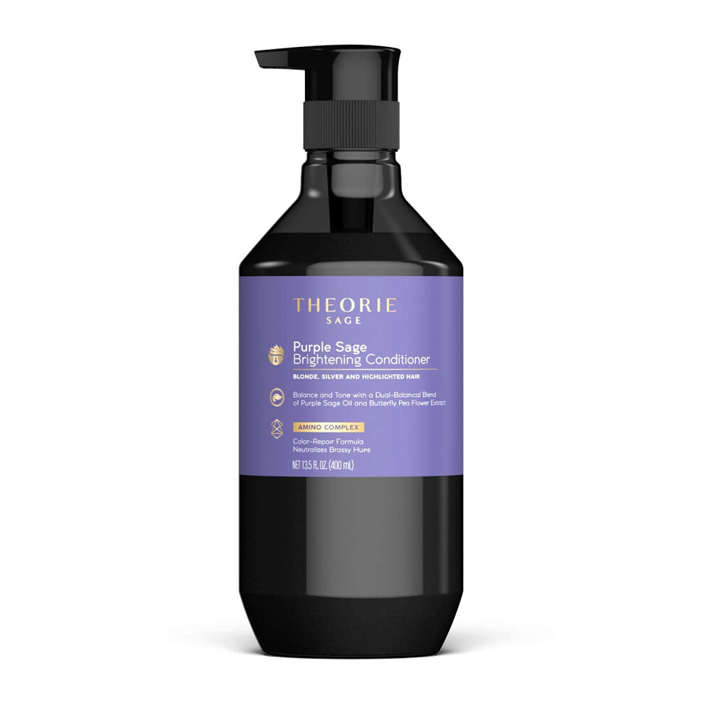 Theorie Purple/Silver/Grey Sage Brightening Conditioner For Blonde, Bleached, And Hair - Eliminates Brassiness & Yellows | Infused With Argan, Marul