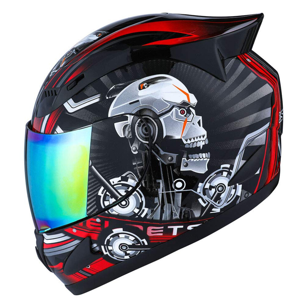 1Storm Motorcycle Bike Full FAcE Helmet Mechanic Skull Size Medium - Tinted Visor RED-image-OPC-PFFRM52-NEW