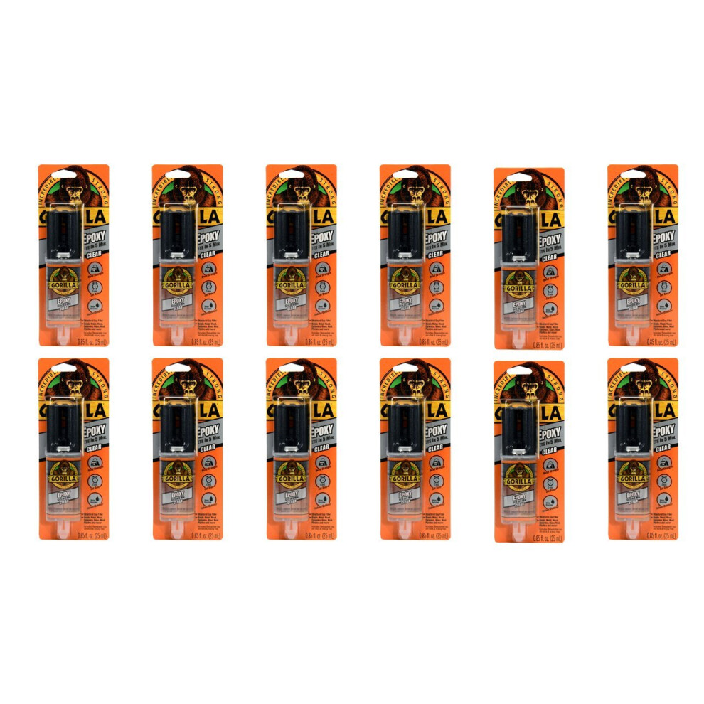 Gorilla 2 Part Epoxy  5 Minute Set  .85 ounce Syringe  Clear  (Pack of