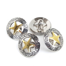 Conjunto de 4 1-1/8 """" Concho de estrela de ouro gravado em prata com 1/4 """" Back Back